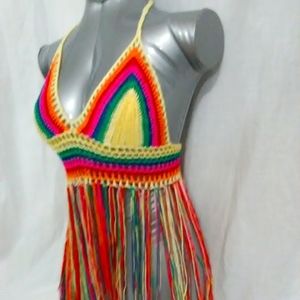 NEW Crochet rainbow top with long fringe